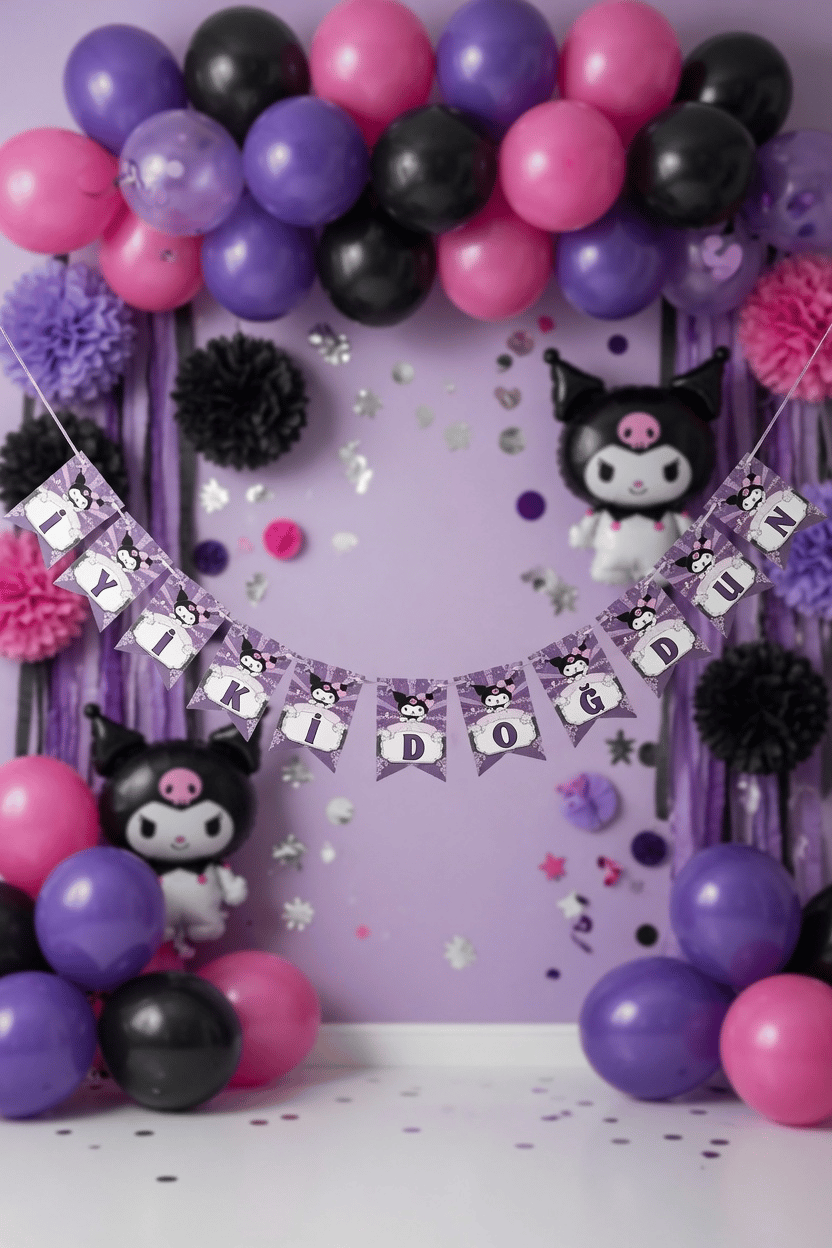 Dekoratif Asmalı Banner Kuromi İyiki Doğdun yazısı