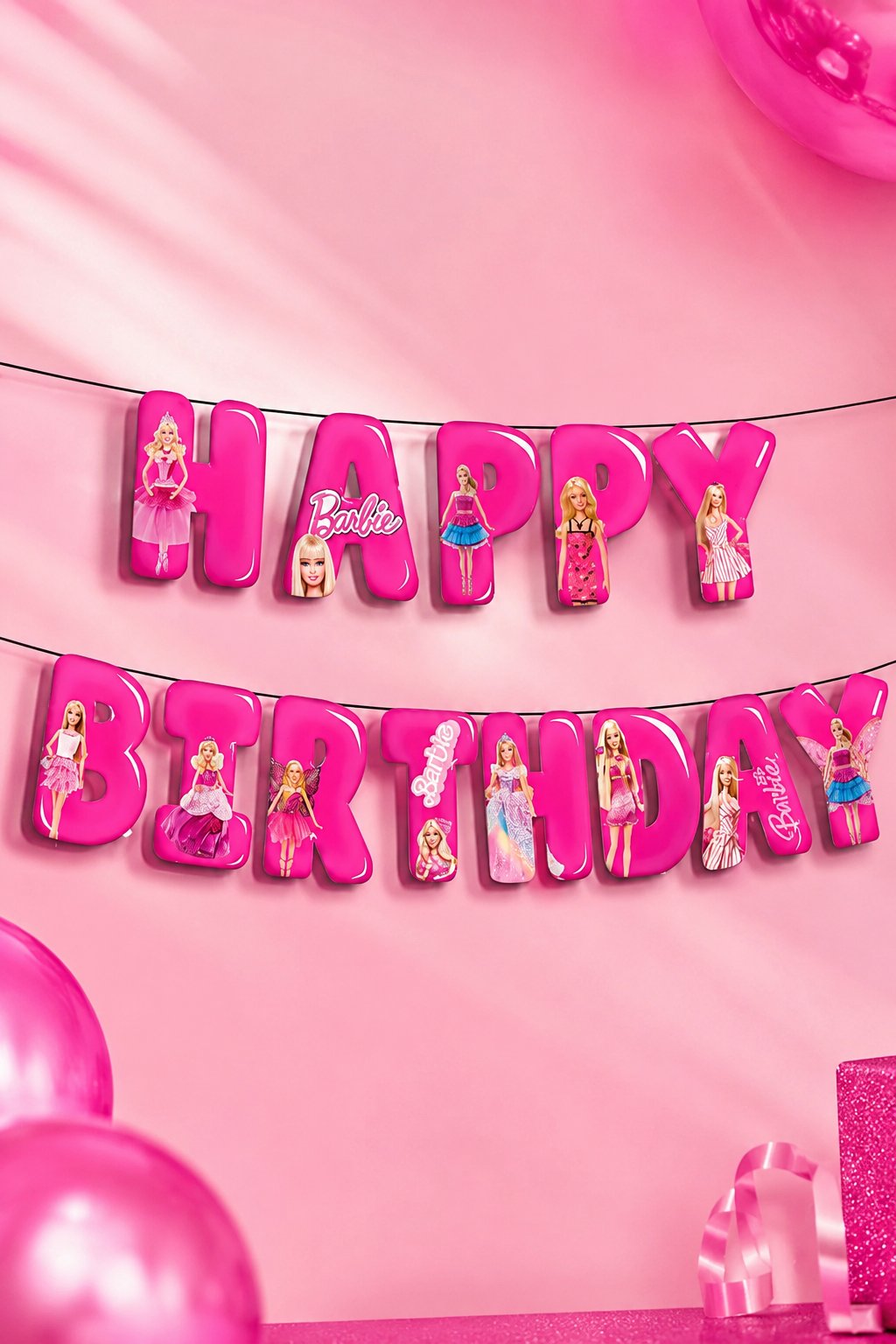 Dekoratif banner Barbie Happy Bitrhday yazı