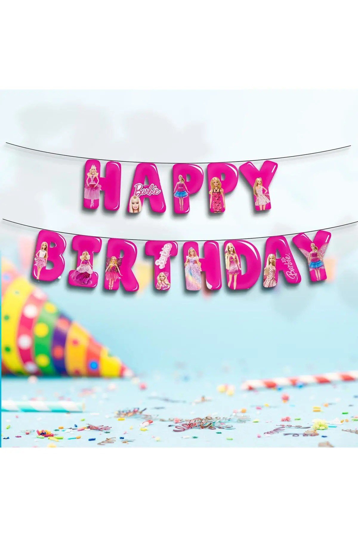Dekoratif banner Barbie Happy Bitrhday yazı