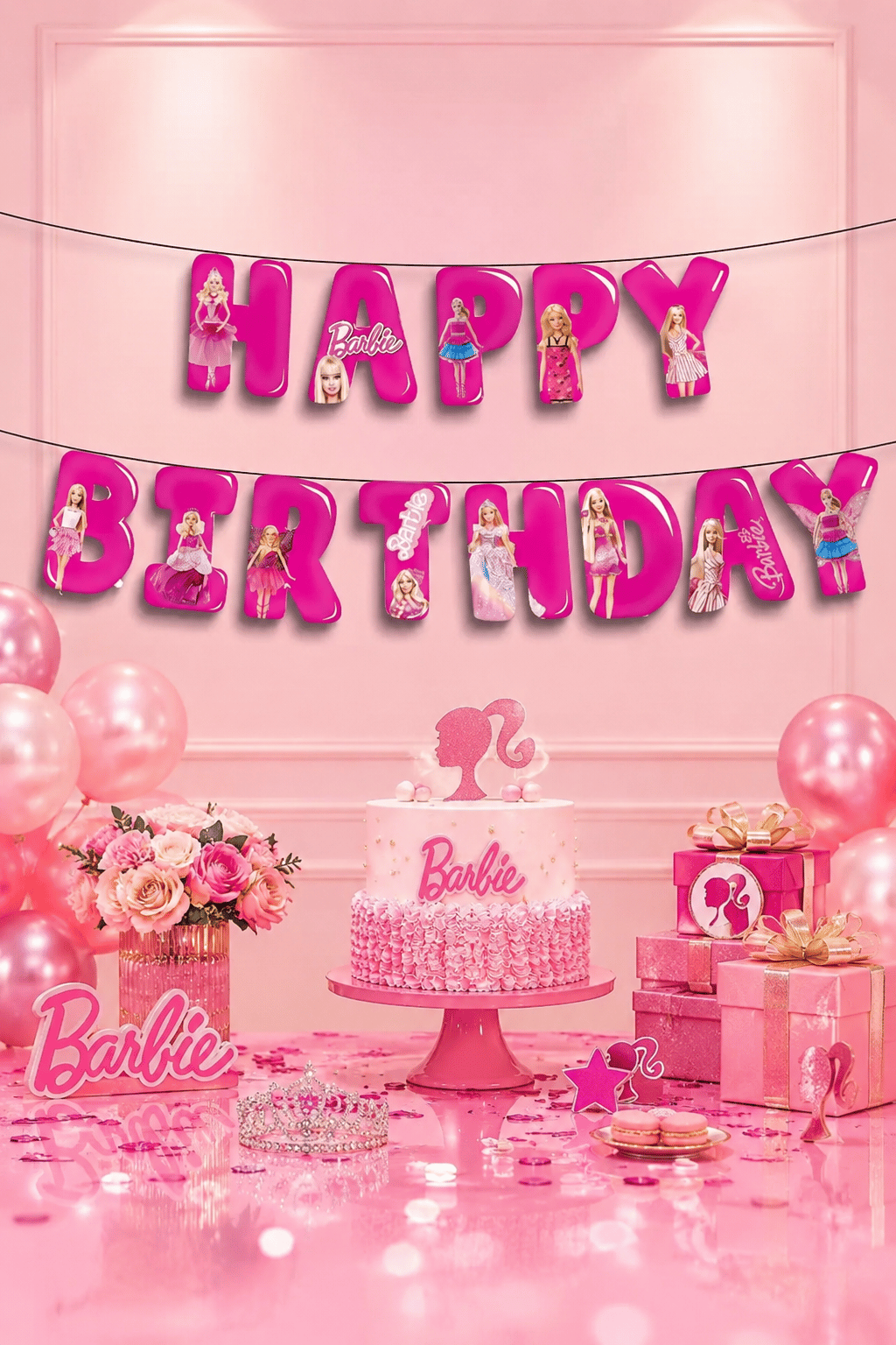 Dekoratif banner Barbie Happy Bitrhday yazı