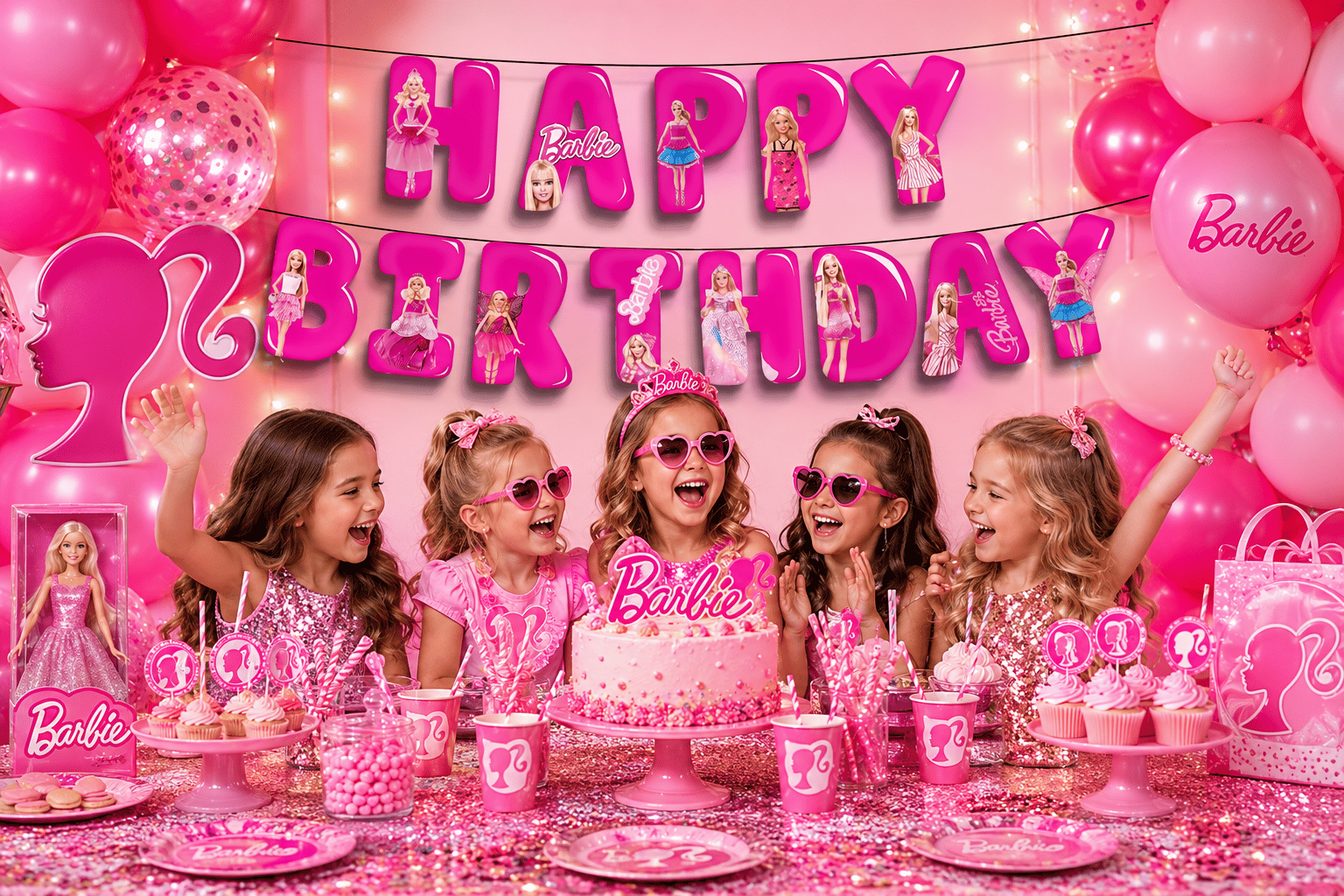 Dekoratif banner Barbie Happy Bitrhday yazı