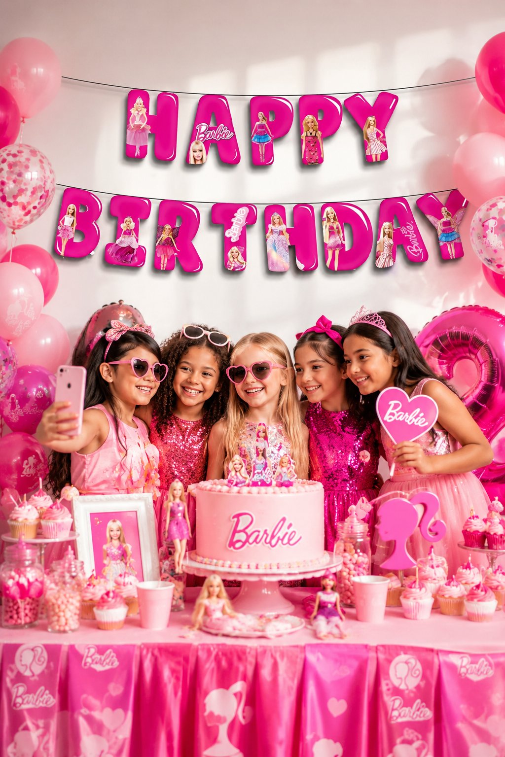 Dekoratif banner Barbie Happy Bitrhday yazı