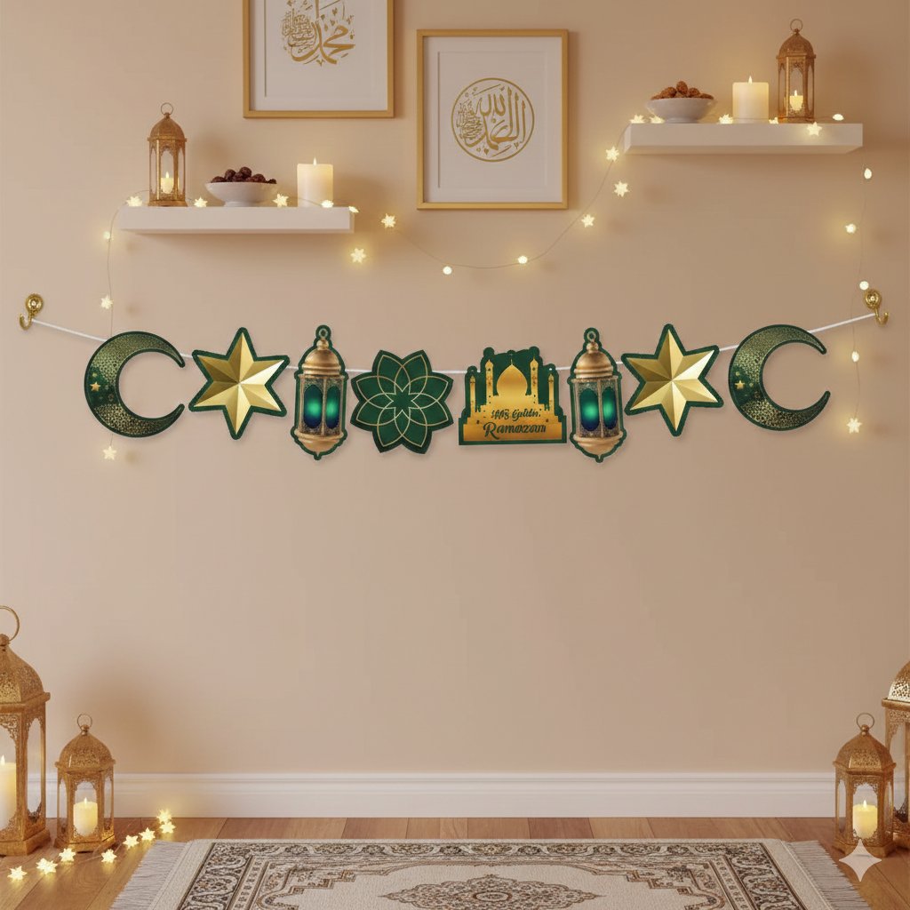 Dekoratif Banner HOŞGELDİN RAMAZAN YEŞİL GOLD160cm