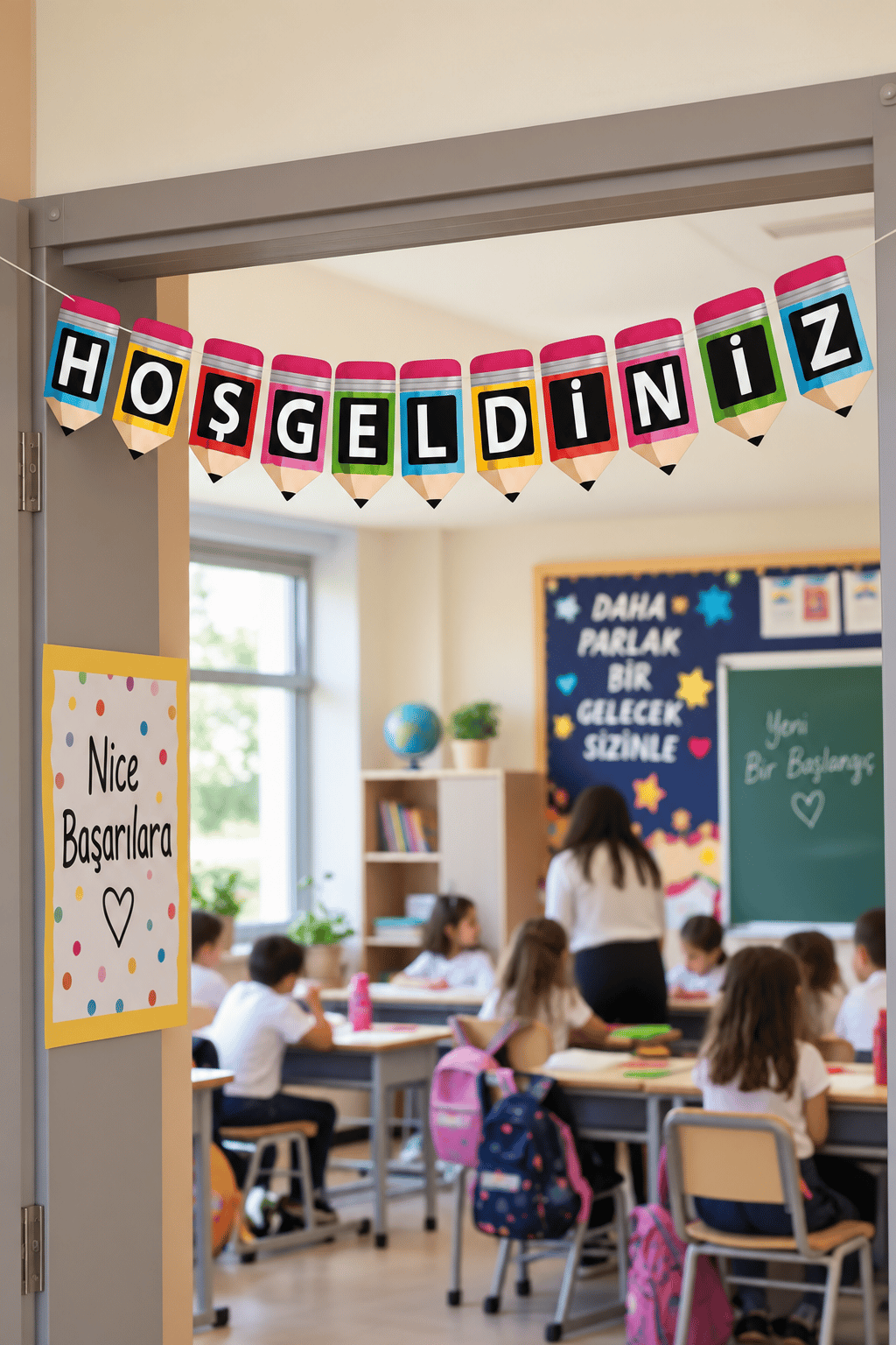Dekoratif Banner Hoşgeldiniz yazı asma okul süsü
