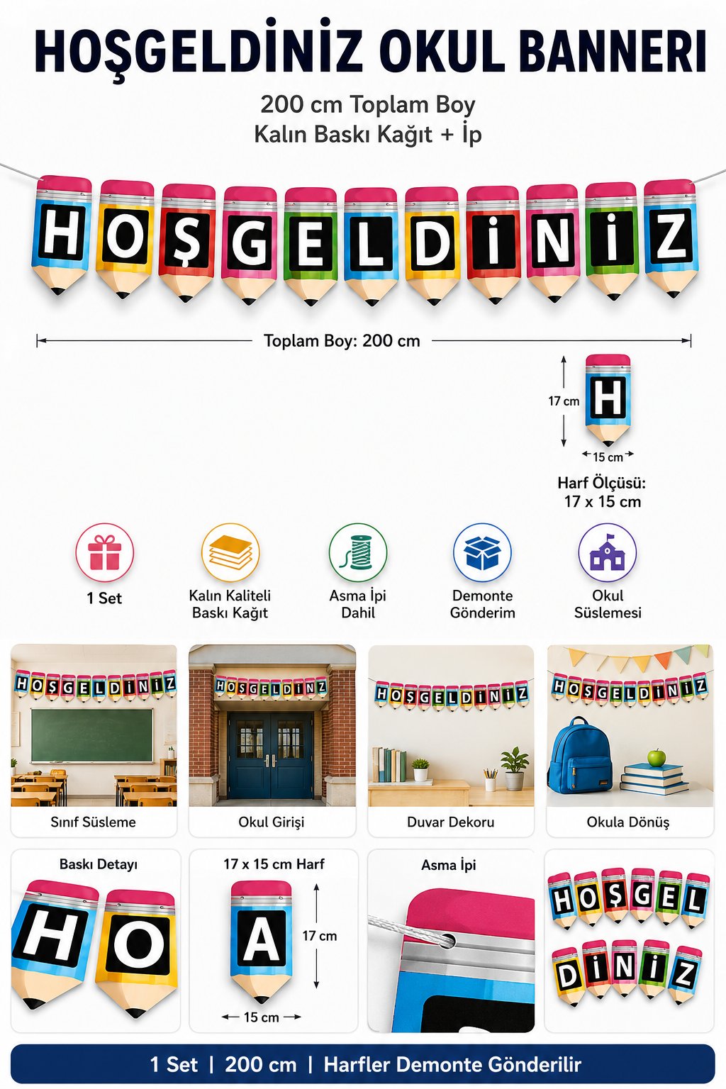 Dekoratif Banner Hoşgeldiniz yazı asma okul süsü