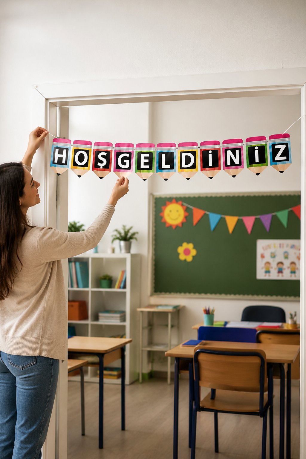 Dekoratif Banner Hoşgeldiniz yazı asma okul süsü