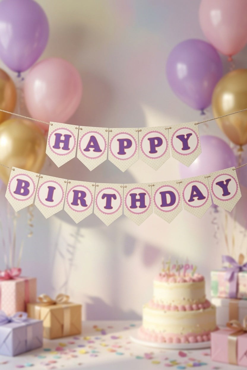Dekoratif Banner Kağıt Banner Happy Birthday Puanlı İPLİ
