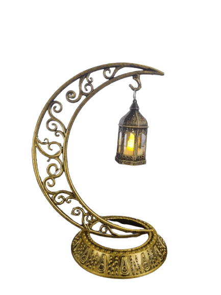 Dekoratif Masa Üstü Hilal Eskitme Gold Kancalı Ramazan Led Lamba set