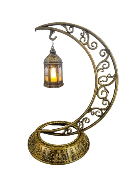 Dekoratif Masa Üstü Hilal Eskitme Gold Kancalı Ramazan Led Lamba set