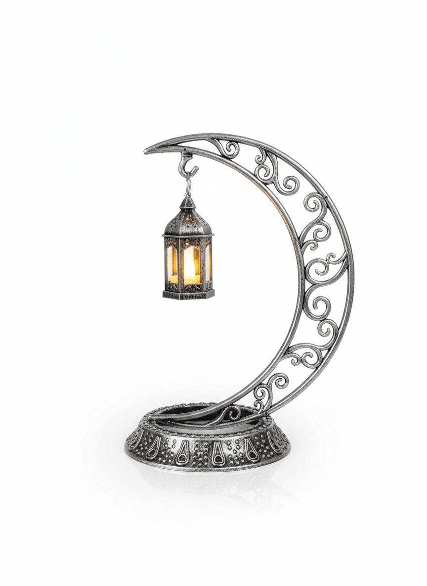 Dekoratif Masa Üstü Hilal Eskitme GümüşKancalı Ramazan Led Lambaeskitme set