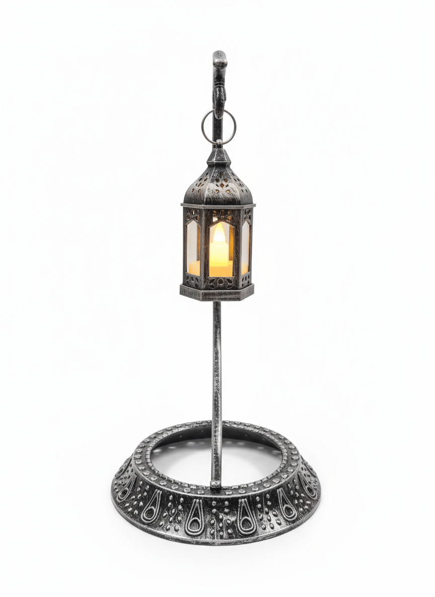 Dekoratif Masa Üstü Hilal Eskitme GümüşKancalı Ramazan Led Lambaeskitme set