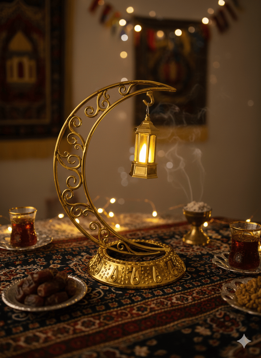 Dekoratif Masa Üstü Hilal Gold ve Kancalı Ramazan Led Lamba set