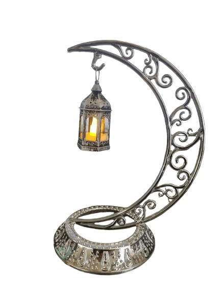 Dekoratif Masa Üstü Hilal Gümüş ve Kancalı Ramazan Led Lamba set
