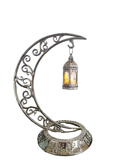 Dekoratif Masa Üstü Hilal Gümüş ve Kancalı Ramazan Led Lamba set