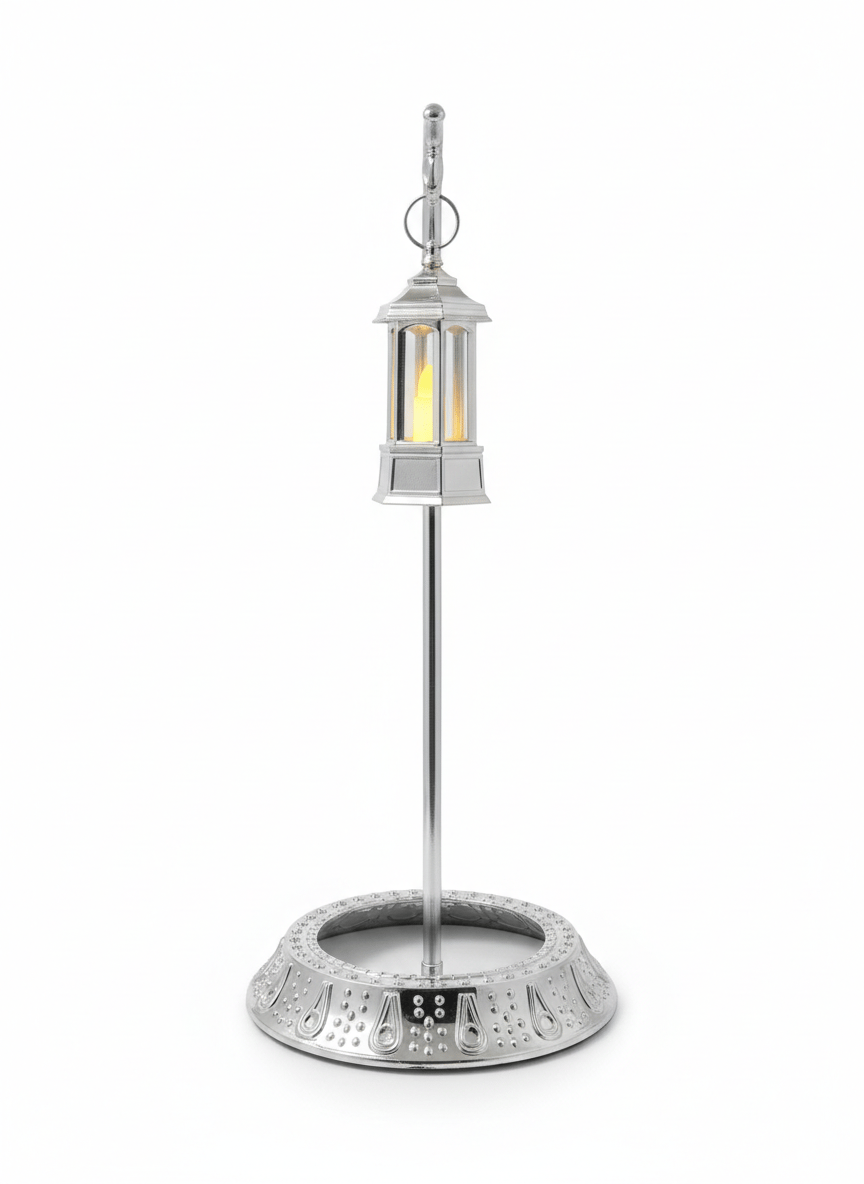 Dekoratif Masa Üstü Hilal parlak gümüş Kancalı Ramazan Led Lamba(10cm) set