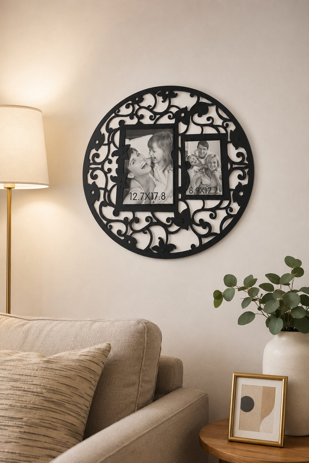 Dekoratif Siyah Oval Duvar Yapışkanlı Fotoğraf Çerçevesi  Büyük foto 12,7 x 17,8 cm • Küçük foto 8,9 x 12,7cm