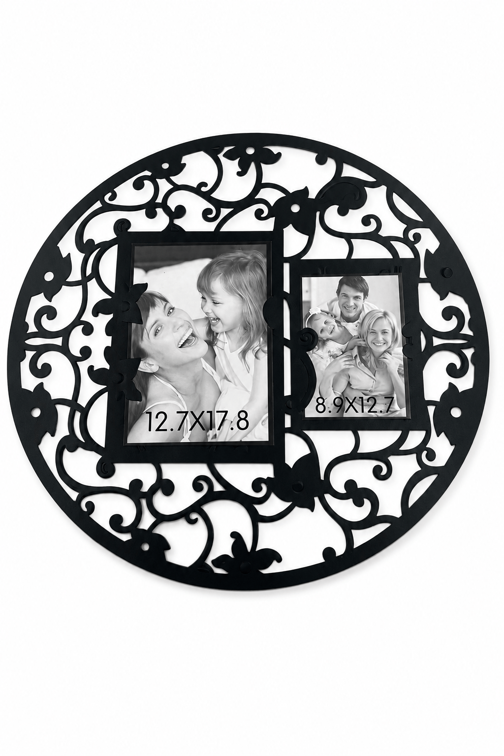 Dekoratif Siyah Oval Duvar Yapışkanlı Fotoğraf Çerçevesi  Büyük foto 12,7 x 17,8 cm • Küçük foto 8,9 x 12,7cm