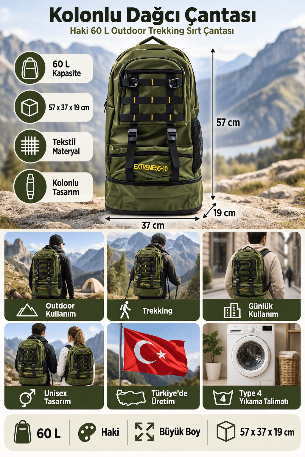 Escool Dağcı Çantası Kolonlu Yeşil 2550