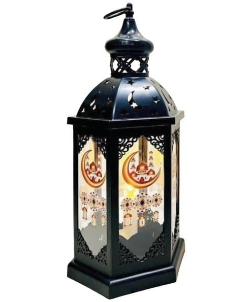 Fener Ledli Siyah Model 43 Cm tek mumlu Lüks Pilli Pil İçinde