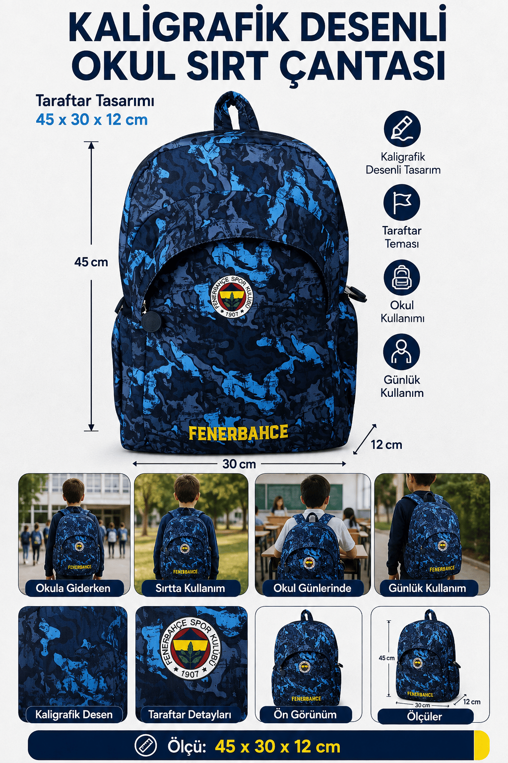 Fenerbahçe Kaligrafik Desenli Sırt Çantası 24729