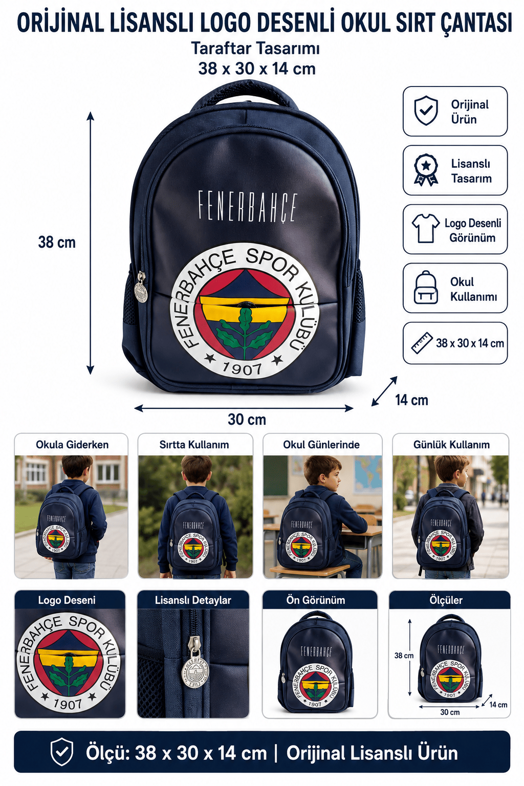 Fenerbahçe Logo Desenli Okul Çantası 25760