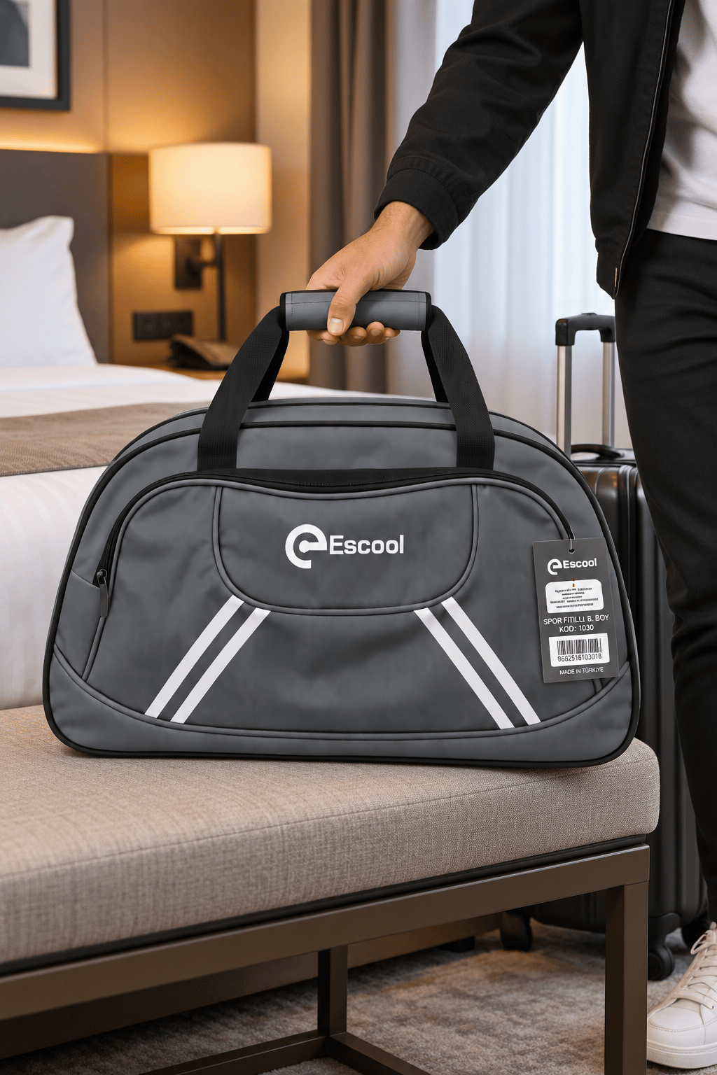 Fitilli Spor ve Seyahat Çantası Gri 2 Gözlü 38x62x20 cm Günlük Kullanım
