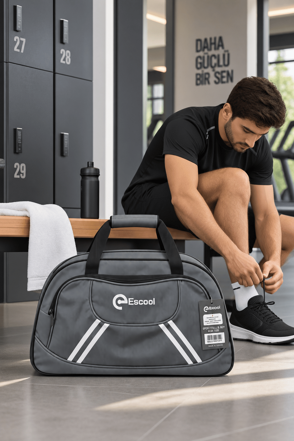 Fitilli Spor ve Seyahat Çantası Gri 2 Gözlü 38x62x20 cm Günlük Kullanım