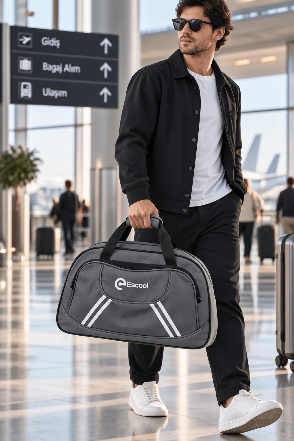 Fitilli Spor ve Seyahat Çantası Gri 2 Gözlü 38x62x20 cm Günlük Kullanım