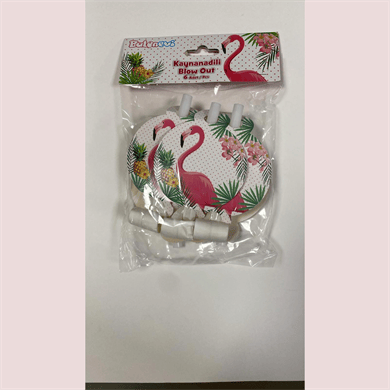 FLAMİNGO temalı kaynana dili, parti düdüğü,(6lı paket) uzayan parti düdüğü,uzat çek düdük f