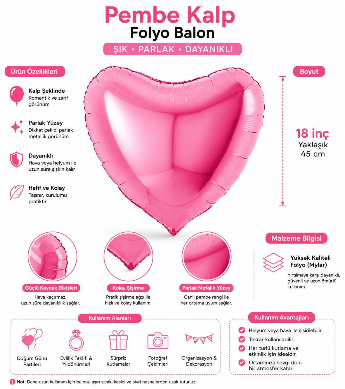 Folyo Balon 18 inç kalp PEMBE