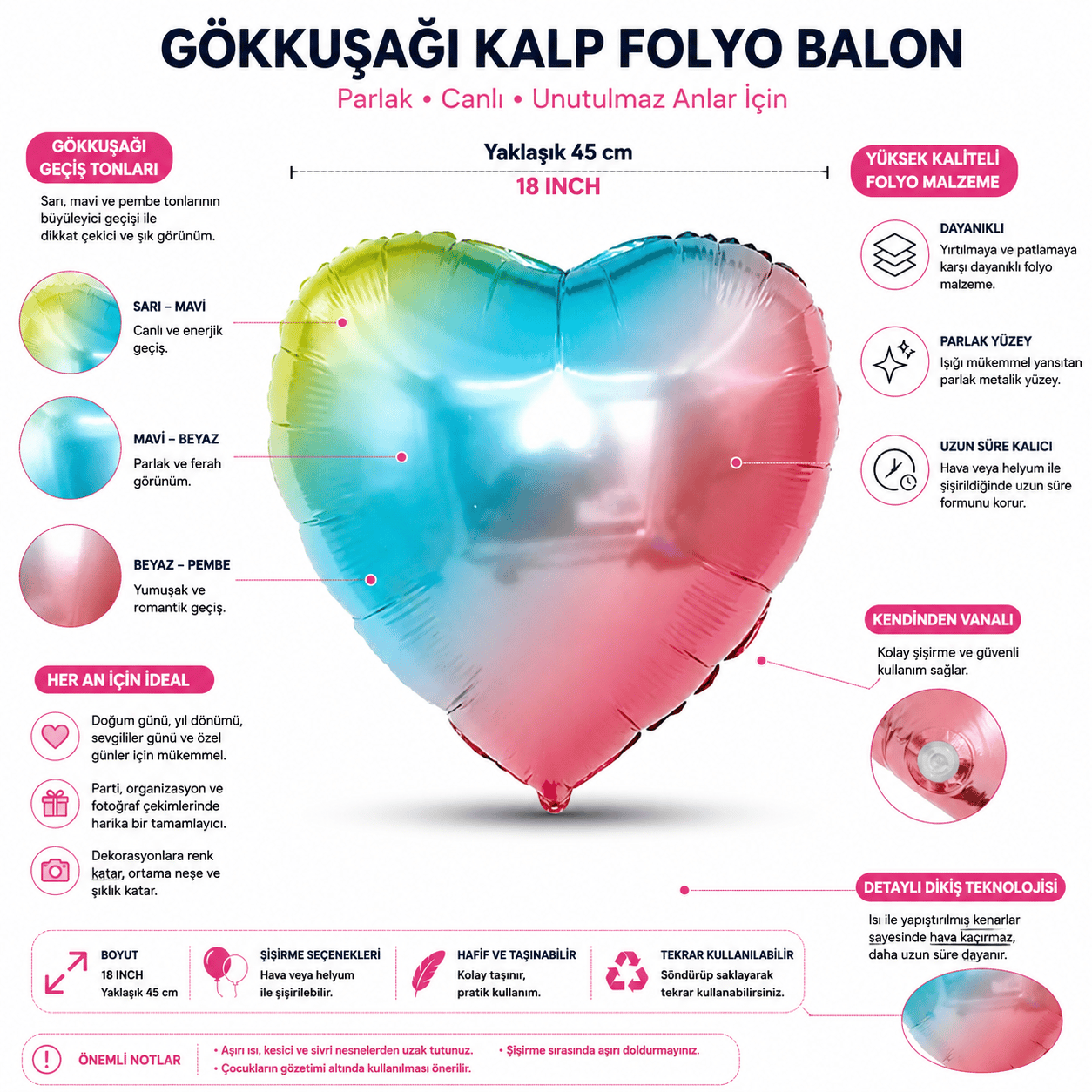 Folyo Balon 18 inç Kalp RAİNBOW