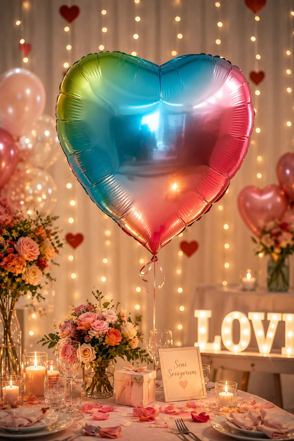Folyo Balon 24 inç 60cm KALP RAİNBOW