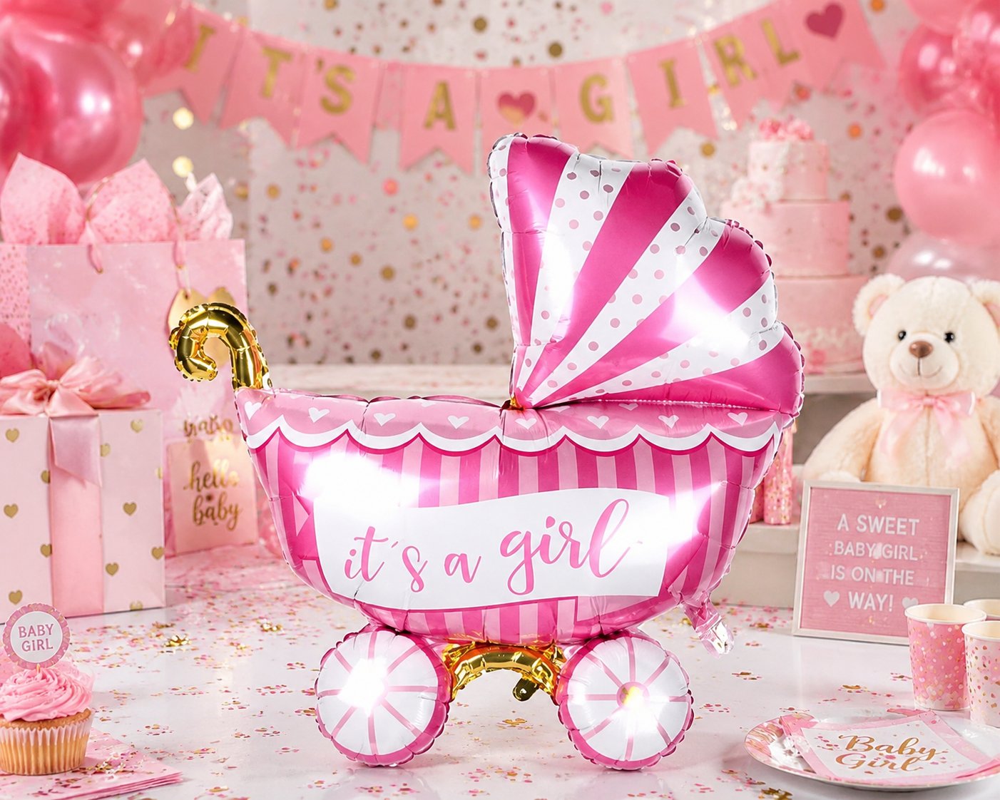 Folyo Balon 30'' inç 77 cm Bebek PUSET PEMBE Cinsiyet Partisi Baby Shower Bebek Partisi