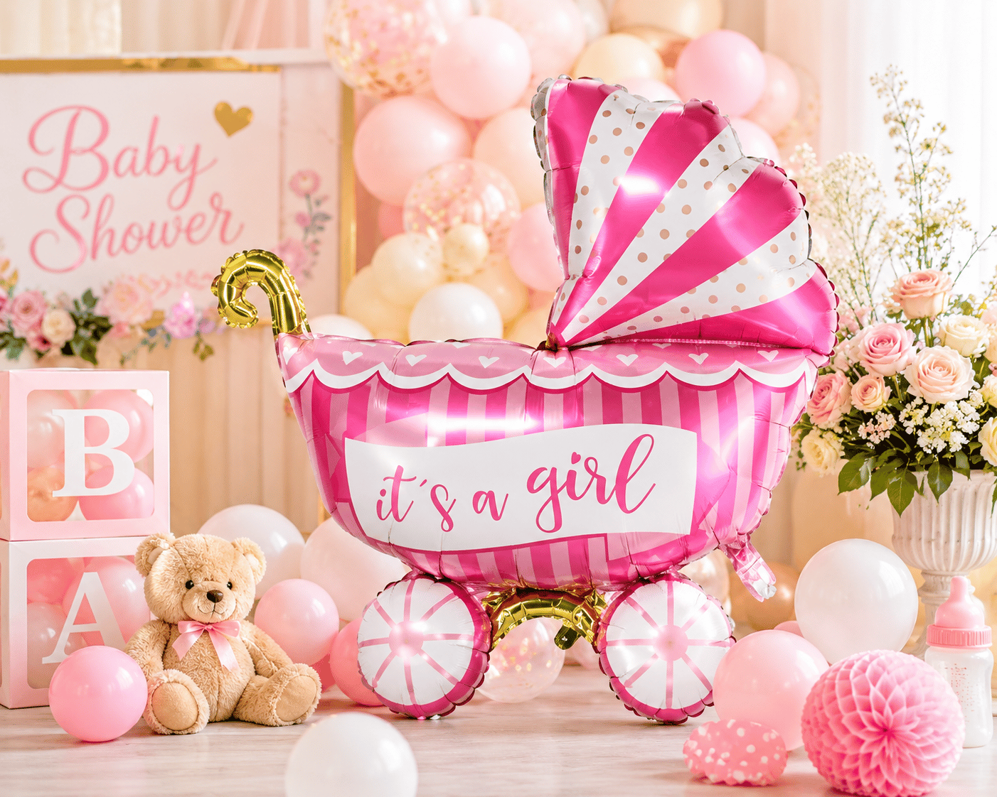 Folyo Balon 30'' inç 77 cm Bebek PUSET PEMBE Cinsiyet Partisi Baby Shower Bebek Partisi