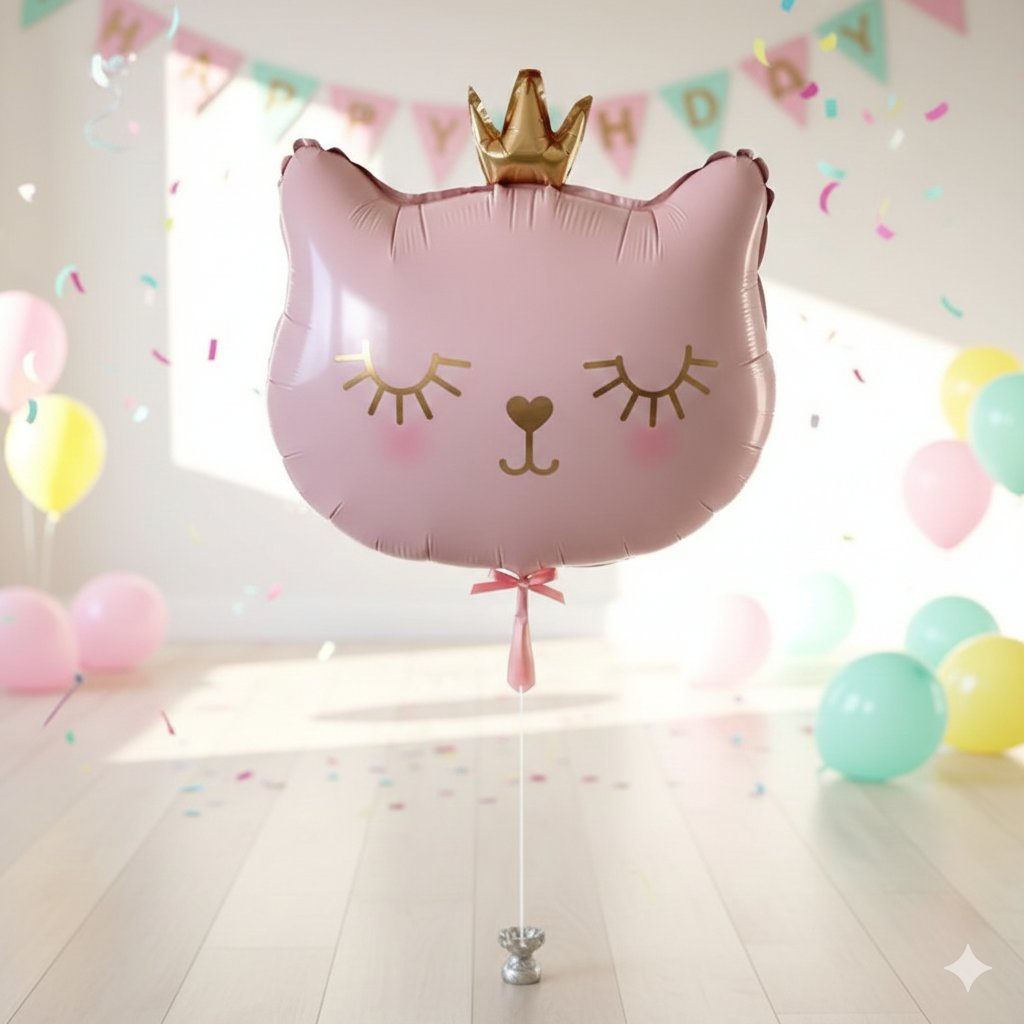 Folyo Balon 30'' inç PEMBE KEDİ KAFASI taçlı 56x49