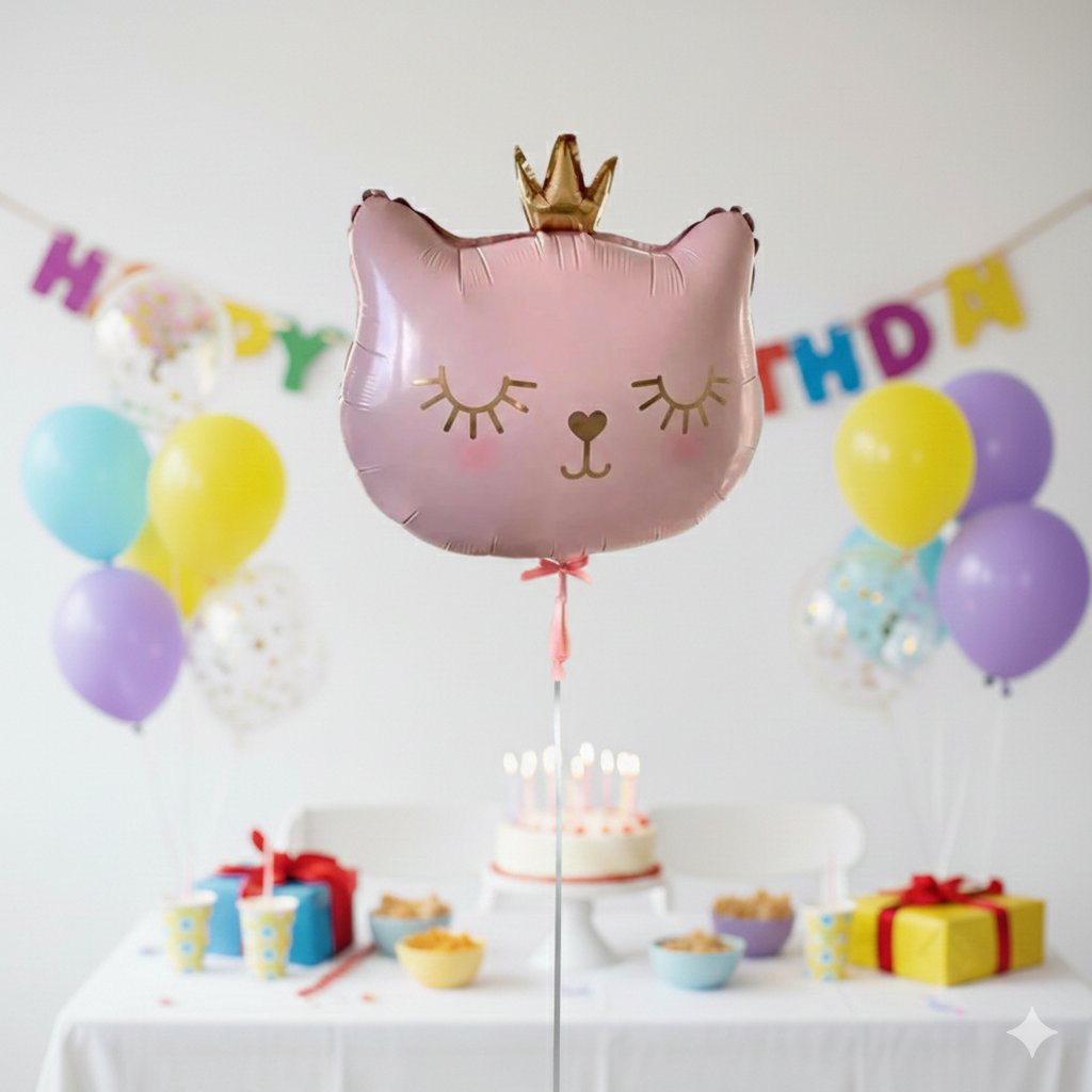 Folyo Balon 30'' inç PEMBE KEDİ KAFASI taçlı 56x49