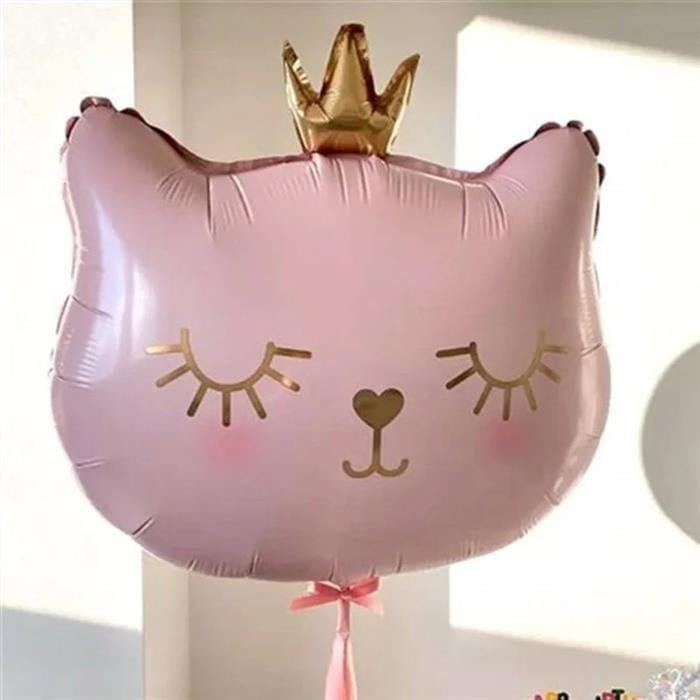 Folyo Balon 30'' inç PEMBE KEDİ KAFASI taçlı 56x49