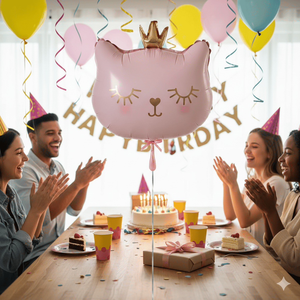 Folyo Balon 30'' inç PEMBE KEDİ KAFASI taçlı 56x49