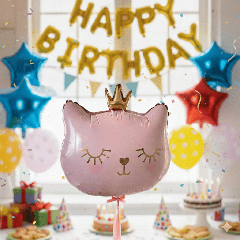 Folyo Balon 30'' inç PEMBE KEDİ KAFASI taçlı 56x49