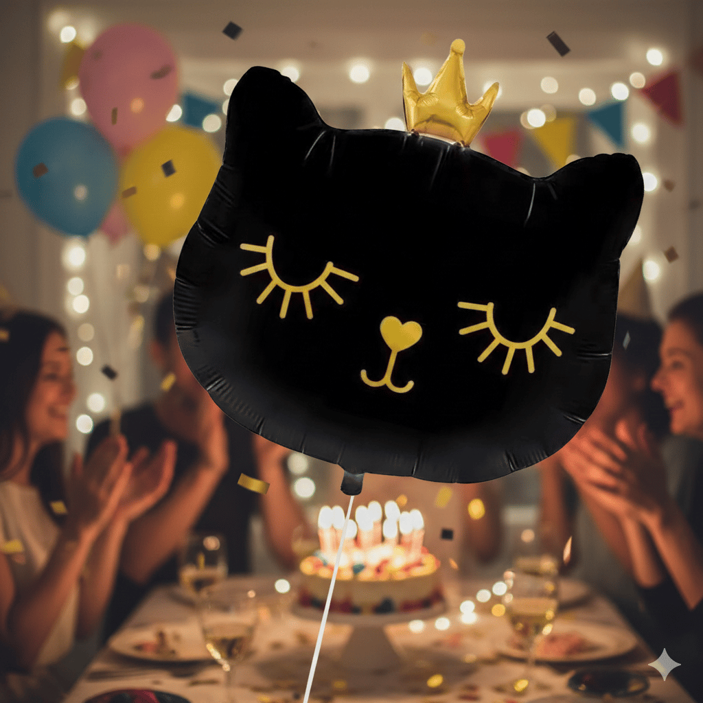 Folyo Balon 30'' inç SİYAH KEDİ KAFASI taçlı