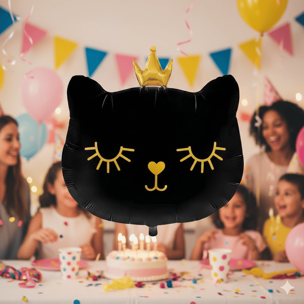 Folyo Balon 30'' inç SİYAH KEDİ KAFASI taçlı