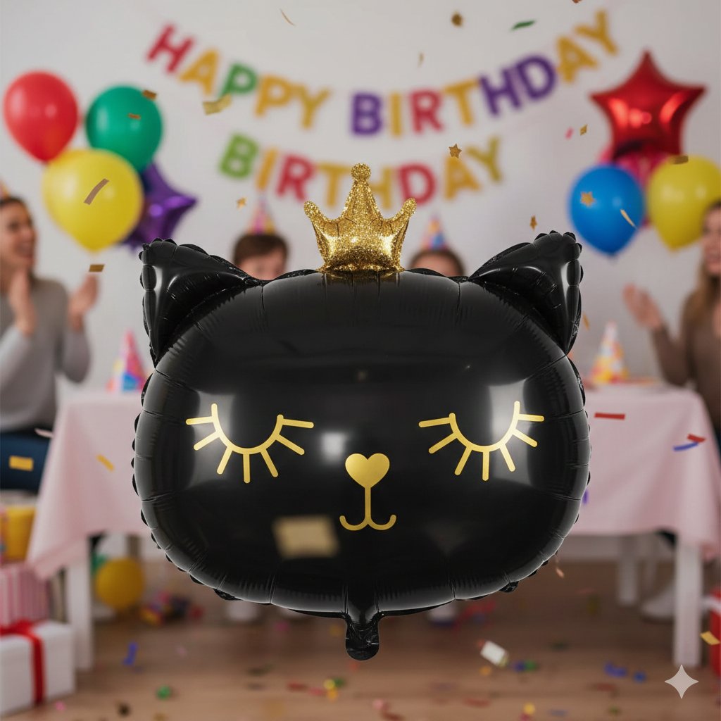 Folyo Balon 30'' inç SİYAH KEDİ KAFASI taçlı