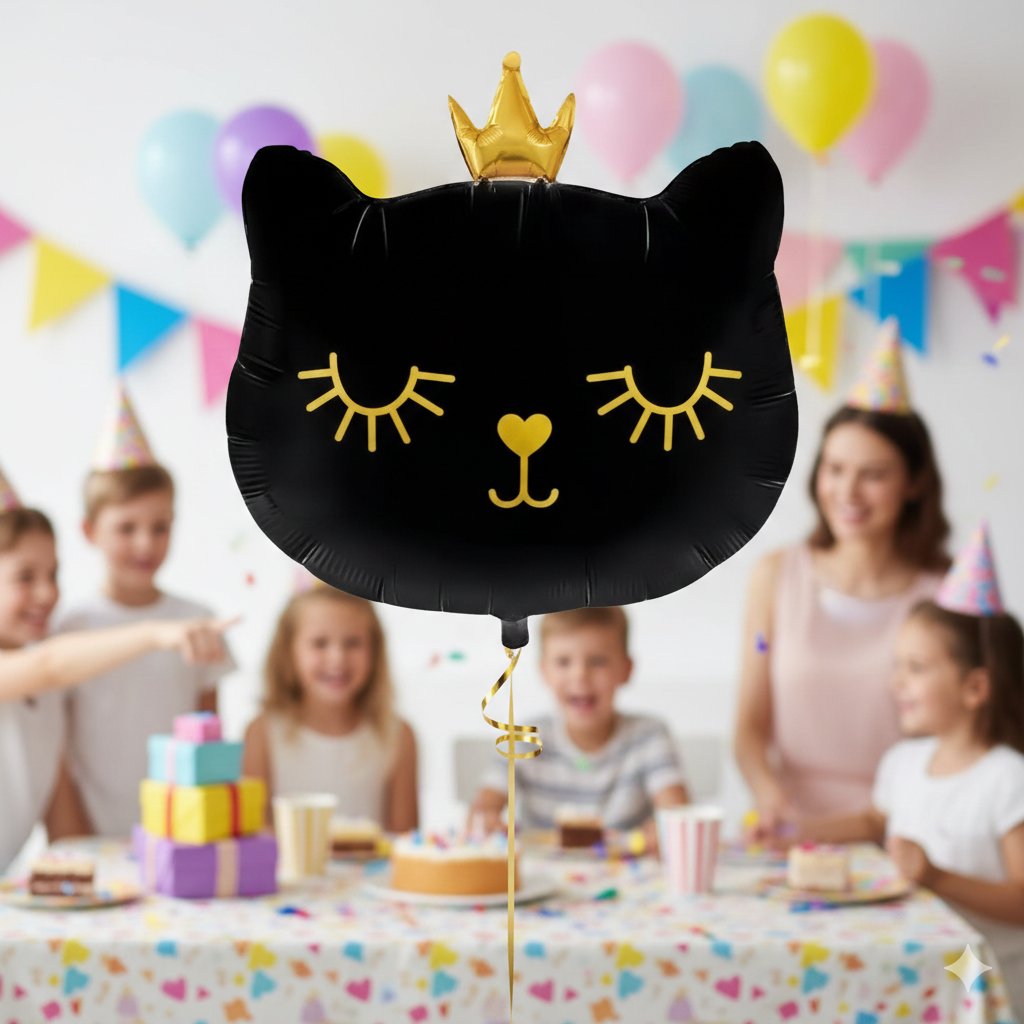 Folyo Balon 30'' inç SİYAH KEDİ KAFASI taçlı
