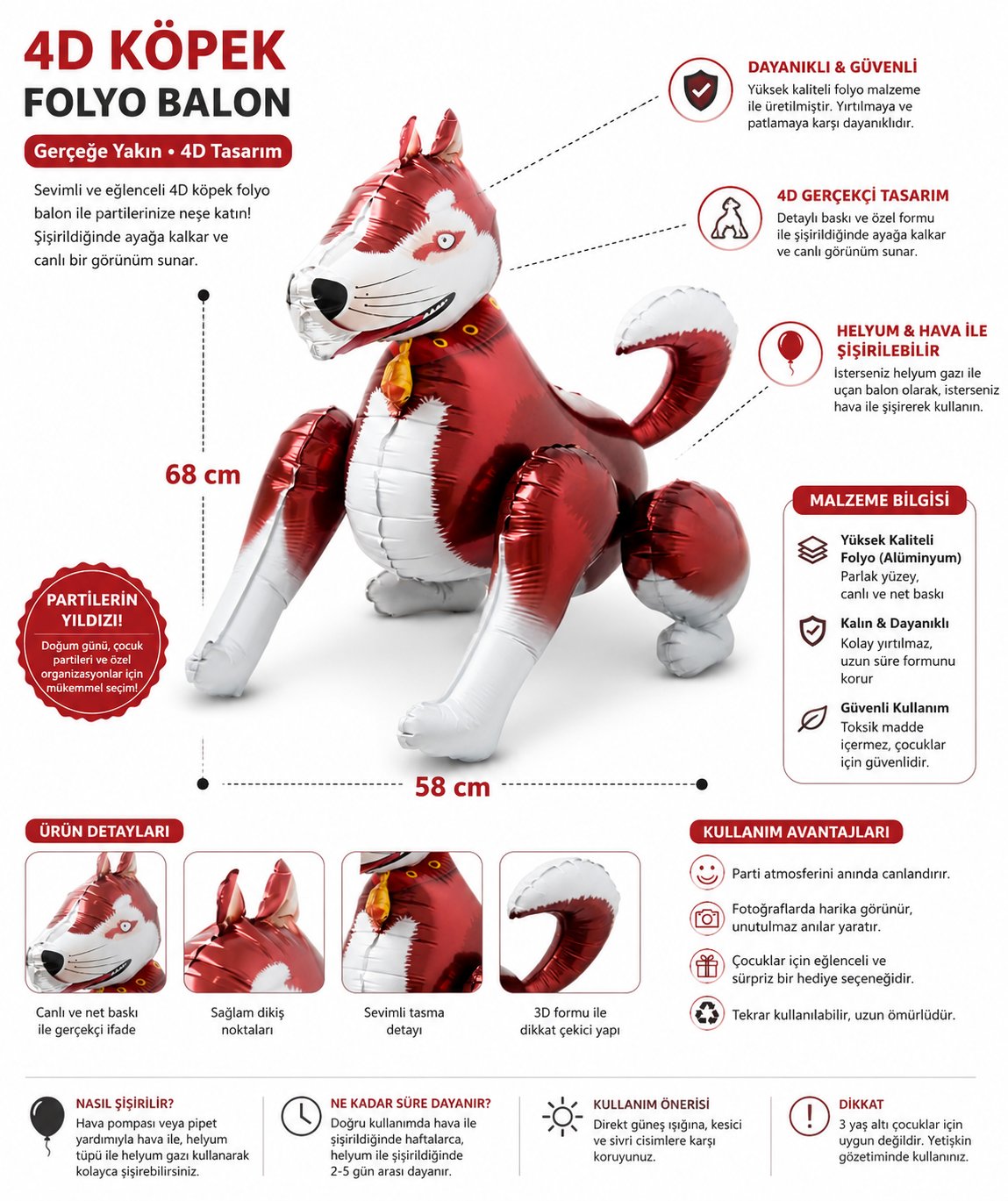 Folyo Balon -4D Köpek-68X58CM