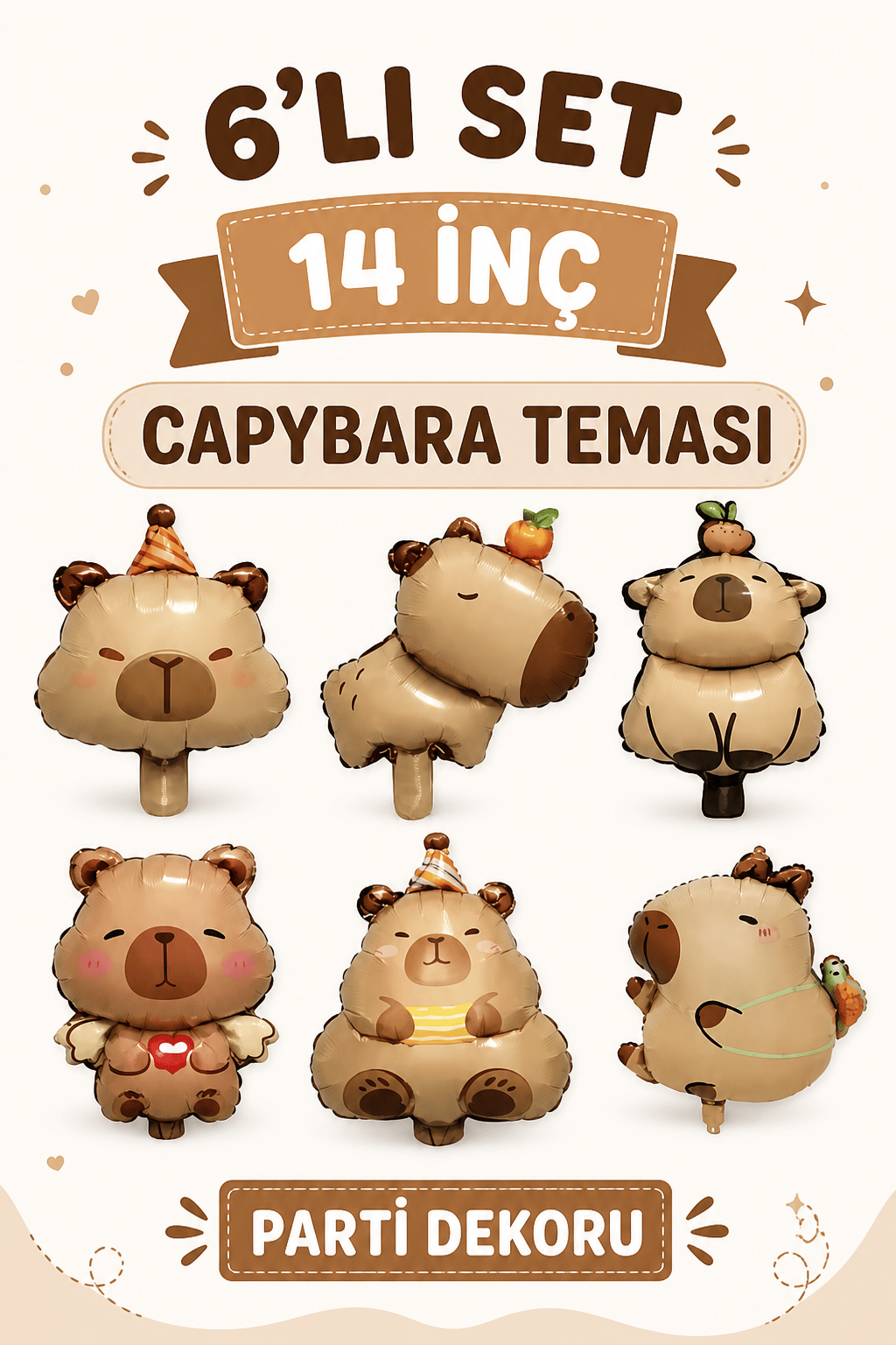 Folyo Balon 6'lı Set 14 inç Capybara