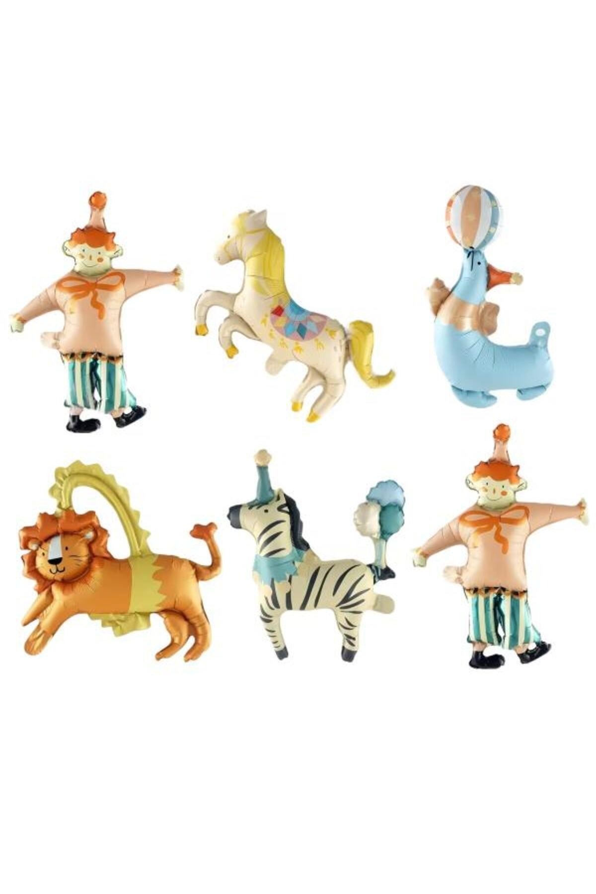 Folyo Balon 6lı Set 14 inç Sirk Palyaço-fog-aslan at-zebralı