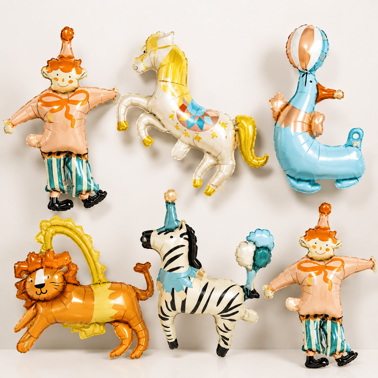 Folyo Balon 6lı Set 14 inç Sirk Palyaço-fog-aslan at-zebralı