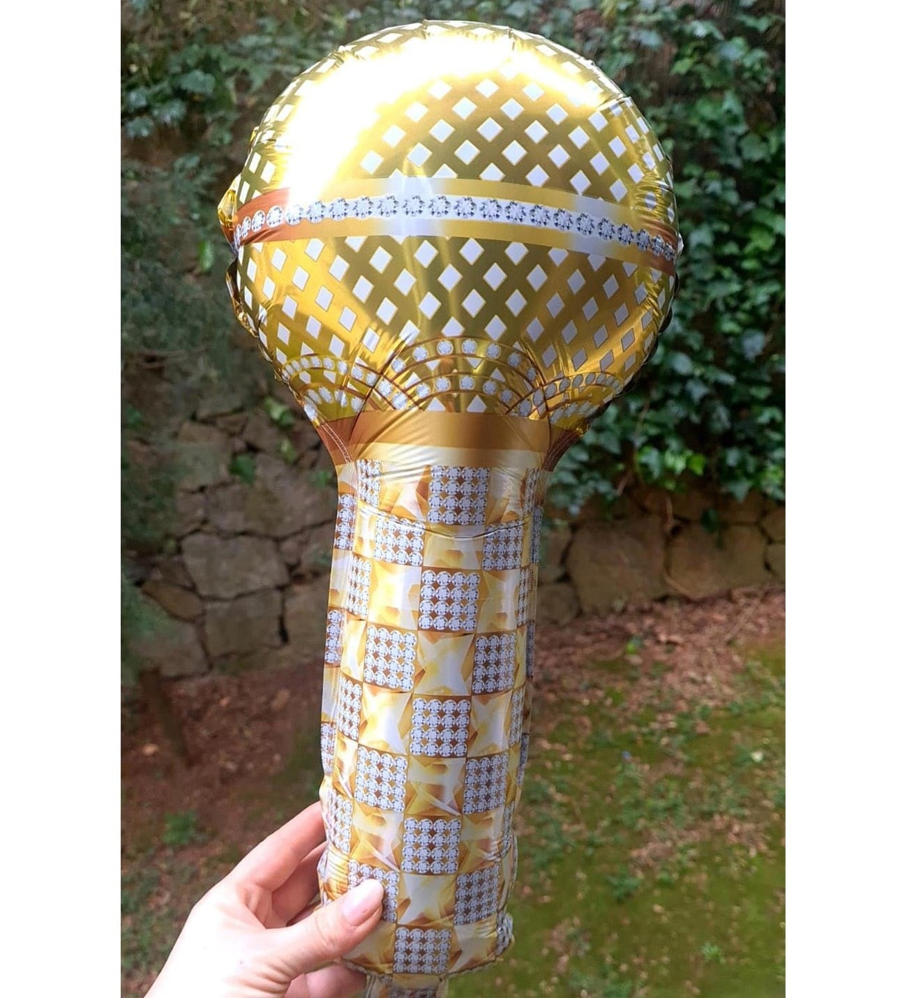 Folyo Balon Altın Taşlı Mikrofon Folyo Balon 53 cm