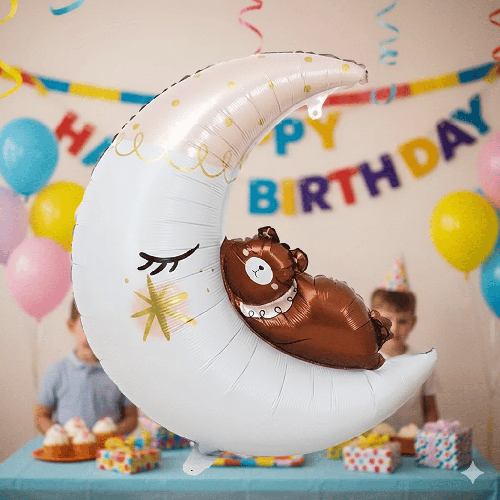 Folyo Balon Ayda Yatan Ayıcık Figürlü 86x76cm