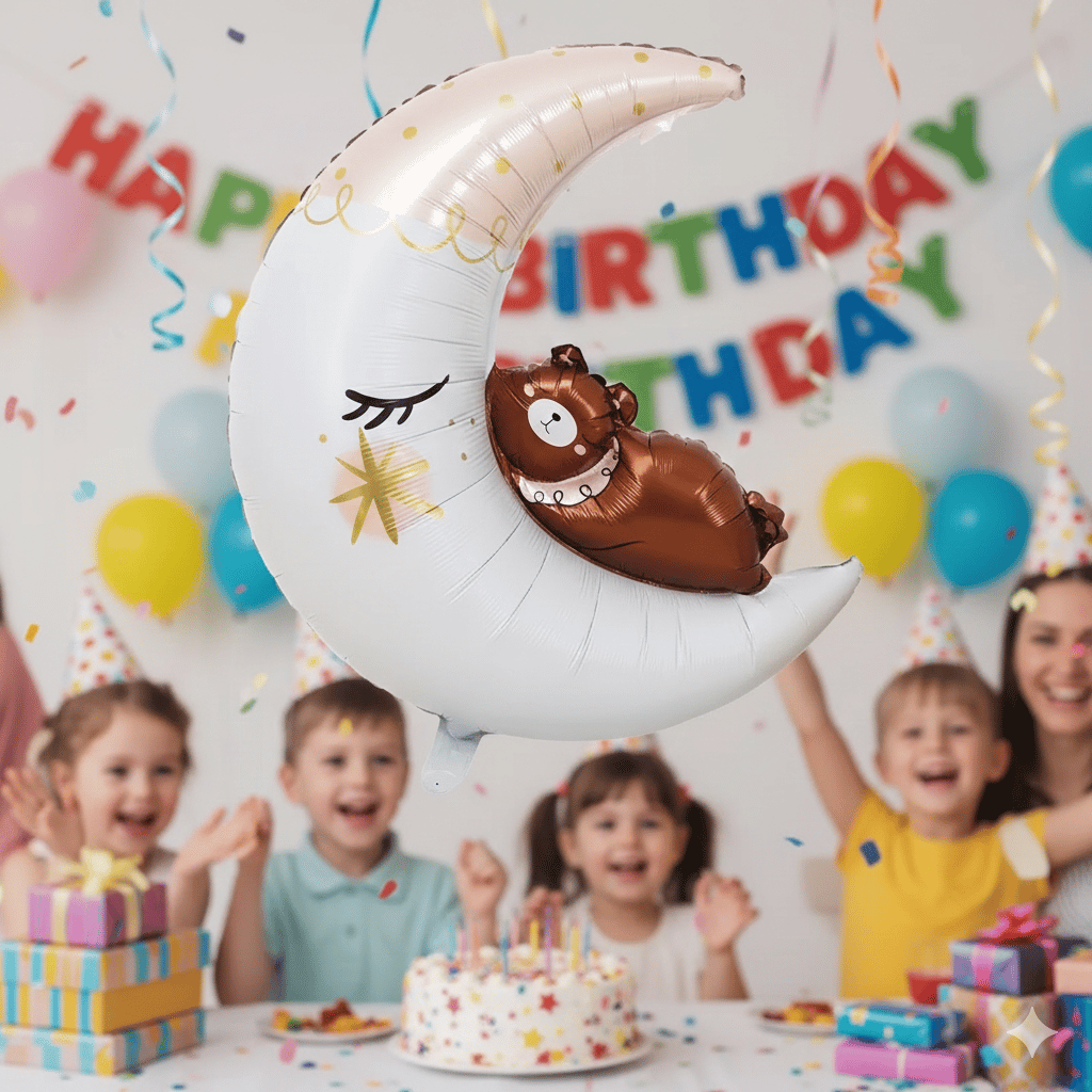 Folyo Balon Ayda Yatan Ayıcık Figürlü 86x76cm